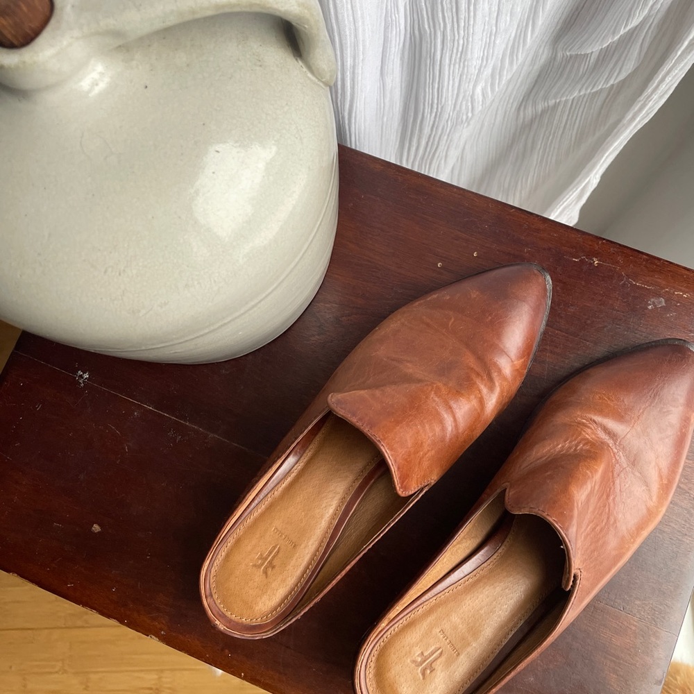 Frye Brown Mules Slip on Leather Slides Loafers Size 7.5